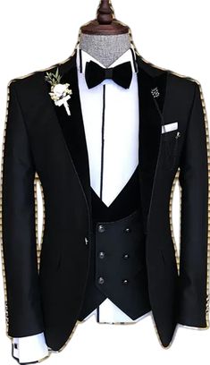 Black Double Breasted Suit For Party, Black Single Breasted Tuxedo For Party, Black Double Breasted Suit For Party With Suit Collar, Black Double-breasted Suit With Suit Collar For Party, Black Single-breasted Tuxedo For Party, Black Single-breasted Party Tuxedo, Tuxedo Suit With Lapel Collar, Elegant Black Double Breasted Suit For Black Tie, Elegant Black Business Suit Set