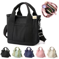 PRICES MAY VARY. 👍👍【Tote Bag with Compartment】Large capacity, multiple pockets and compartments, large and small size can be selected, a variety of colors 👍👍【Multi-Pockets】1*main compartment + 1 * water bottle pocket * 3 small compartments + 1 * external pockets, zipper closure, small canvas bag main compartment for ipad mini, large canvas bag main compartment for A4 books, 13", 14" laptop, iPad 👍👍【Comfortable Canvas Purses】made of thick and durable high-density canvas for durability and c Clothes Simple, Bucket Tote Bag, Tote Bag With Pockets, Tas Bahu, Zipper Fashion, Plain Canvas, Bucket Tote, Pocket Handbag, Messenger Purse