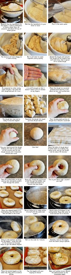 the steps to making an english muffin recipe are shown in this image, and there is