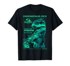 PRICES MAY VARY. Officially Licensed Jurassic World Tee Shirt 15JWOR375 Lightweight, Classic fit, Double-needle sleeve and bottom hem Jurassic World Indominus Rex, Indominus Rex, Gildan Sweatshirts, Animal Shirts, Jurassic World, Graphic Shirts, Types Of Shirts, Men Short Sleeve, Graphic Prints