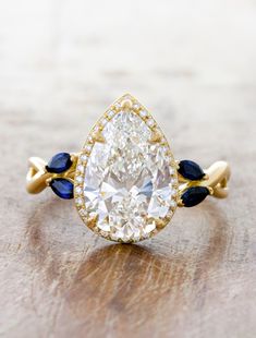 caption:shown with 4.2ct pear diamond Nature Inspired Engagement Rings, Engagement Plan, Stone Shapes, Handcrafted Engagement Ring, Nature Inspired Engagement Ring, Ring Inspiration, Pear Cut Diamond, Pear Engagement Ring, Sapphire Engagement Ring Blue