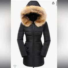 #1254 New Without Tags 90% Down Parka Puffer Jacket W Faux Fur Hood Color: Black Size: Large Warm Black Puffer Jacket For Fall, Black Warm Puffer Jacket For Fall, Warm Black Parka For Fall, Fitted Warm Outerwear For Winter, Fitted Winter Outerwear For Cold Weather, Black Zipper Parka For Winter, Winter Black Parka With Faux Fur Trim, Warm Fitted Outerwear For Cold Weather, Black Parka With Zipper Closure For Winter