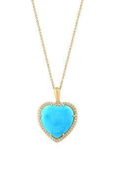 Define your neckline with a sentimental statement necklace featuring sparkling diamonds around a turquoise stone pendant set in fine 14k-gold. 14k-yellow gold/turquoise/diamond
 Total diamond weight: 0.17ct
 Made in the USA Diamond Guide Turquoise Diamond Necklace Fine Jewelry, Turquoise Diamond Necklace In Fine Jewelry Style, Elegant Heart-shaped Turquoise Necklace, Elegant Turquoise Heart-shaped Jewelry, Elegant Turquoise Heart Cut Jewelry, Turquoise Diamond Pendant Jewelry, Elegant Turquoise Necklace With Diamond Accents, Elegant Yellow Gold Turquoise Pendant Necklace, Elegant Turquoise Necklaces With Diamond Accents