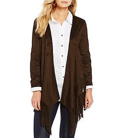 Intro Faux-Suede Open Front Fringe Jacket Brown Long-sleeved Outerwear For Evening, Front Fringe, Women's Coats And Jackets, Fringe Jacket, Coats And Jackets, Coats Jackets Women, Women's Coats, Dillard's, Outerwear Women