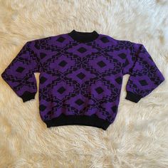 Vintage Cheryl purple metallic sweater. Made in USA in the 80’s. No stains or pulls. Women’s size Large with measurements below. Ready to ship. Pit to pit: 21” Shoulder to hem: 23.5” Vintage 80’s Cheryl Purple Metallic Geometric Sweater Made in USA Women’s Size L. 90s Oversized Sweater, Retro Purple Winter Tops, 90s Style Purple Fall Sweater, 90s Style Purple Sweater For Fall, 90s Purple Winter Sweater, 80s Clothes Women, Retro Purple Sweater For Winter, Retro Purple Winter Sweater, Fitted Vintage Purple Sweater