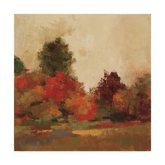 an oil painting of trees in the fall