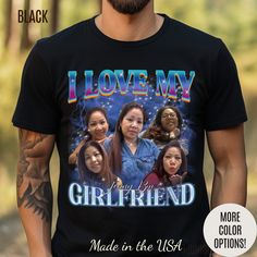 Custom Bootleg Rap Tee, I Love My Girlfriend Shirt, Custom Wife Photo Shirt, Vintage Graphic 90s Tshirt, Valentine's Shirt Gift 💫Dual side seams hold the garment's shape for longer. 💫100% Airlume combed and ringspun cotton (fiber content may vary for different colors) 💫Light fabric  💫Runs true to size 📢 Contact us if you need more information: 👉🏿Designed specifically for individuals, companies, groups, families, or any customized idea on a shirt. 👉🏿Buy a quantity of 10 shirts or more to receive the appropriate discount code. 👉🏿If you have any questions or if you have received a product that is unsatisfactory, please reach out to us. 💥 Please make sure to thoroughly review the size and color chart before placing your order! 🧸Thank you for choosing us! I Love My Girlfriend Shirt, My Girlfriend Shirt, 90s Tshirt, Girlfriend Shirt, Love My Girlfriend, Girlfriend Shirts, Rap Tee, I Love My Girlfriend, Vintage Graphic