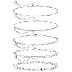 PRICES MAY VARY. 5 Pcs Silver Bracelets for Women: The silver jewelry for women consists of 5-style chain bracelets. These silver bracelets for women trendy are suitable for layering as well as being worn alone Adjustable Size: Each silver bracelets length 6.5”+ 2.5” extender, classic lobster clasp design, flexible and convenient, you can easily to adjust bracelets length by yourself Material: The dainty silver jewelry for women is made of premium stainless steel, which are durable enough to ens Silver Chain Bracelet Women, Dainty Silver Bracelets, Gold Bracelet Stack, Chain Link Jewelry, Gold Bracelets Stacked, Link Jewelry, Wishlist 2024, Dainty Gold Bracelet, Silver Bracelets For Women