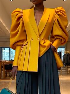 Stylewe offers stylish and concessional Blazers.. SPU: 11CBL8S2D57, Color: Yellow, Neckline:Lapel Collar, Clothes Length:Regular. Collar Clothes, Stylish Blazer, Types Of Coats, Fitted Coat, Woman Suit Fashion, Yellow Fashion, Blazer Fashion, Mellow Yellow, Suit Fashion