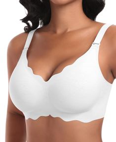 PRICES MAY VARY. Scalloped Wireless Bras - Craft from Nylon & Spandex, our scalloped bra is super soft and smooth, stretch, breathable, like a second skin wearing it. There is no underwire in it, a wireless seamless bras with no restriction and compression Seamless Bra with Support and Lift - Featuring a unique "W" shape jelly stripes at the bottom of the bras, the side and top also have strips to keep no wire bras for women in place, which provide support and lift for your chest, and prevent fr Seamless Bras, Supportive Bras, Bra Crafts, Push Up Bh, Bra Extender, Wireless Bras, Sleep Bra, Minimiser Bra, Nude Bra