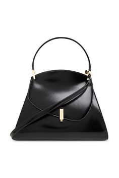 Composition: 100% Calf Leather | Ferragamo Women's Prisma Asymmetric-top Tote Bag in Black | SS24 Asymmetrical Tops, 7 And 7, Luxury Retail, Luxury Boutique, Salvatore Ferragamo, Calf Leather, Designer Shoes, Bag Lady, Tote Bag