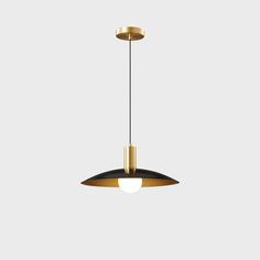 a black and gold pendant light hanging from the ceiling