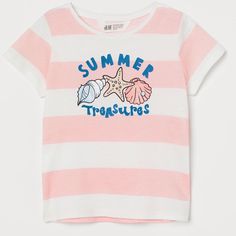 Brand New Top Cute Cotton H&m Tops, H&m White Tops For Spring, H&m White Graphic Print Tops, Playful White Summer Tops, Summer Pink H&m Tops, Cute White Vacation Shirt, Playful White Tops For Summer, White H&m Beach Top, H&m Pink Summer Tops