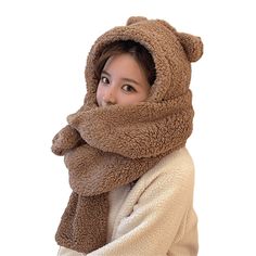 PRICES MAY VARY. [ Size ] - Loosen design in one size, range from 7- 7 1/8 (55-56 cm), widely fit for women. Good elasticity makes it accommodated any head size. [ Cute Beanie Hat ] - Super cute bear ear on the top, attached fuzzy fluffy scarf, make you a cute bear image, with face thinner effect ,making it cute! A must have for sweet girls! [ Feature ] - Casual winter warm beanie hat, cute and comfortable to wear. With beanie hat and scarf set, easy for carry-on while outing. Touches soft, comf Bear Ear Beanie, Women's Balaclava, Kawaii Hat, Ears Hat, Ear Beanie, Fleece Beanie, Kawaii Bear, Fluffy Knit, Cute Beanies