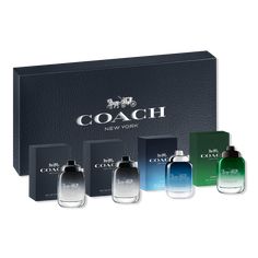 Coach Men's Mini Coffret Set - COACH MEN'S MINI SETFragrance FamilyWoodyScent TypeFougere WoodyKey NotesTop - Pear Nashi & BergamotMiddle - Cardamom & CorianderBase - Vetiver & Suede - Coach Men's Mini Coffret Set Basket For Boyfriend, Coach Fragrance, Baskets For Men, Gift Baskets For Men, Coach Men, Men's Fragrance, Fragrance Set, Chic Gifts, Miniature Gift