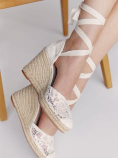 Tell your feet. Shop the Camilla Lace Up Wedge Espadrille, sustainable espadrilles from Reformation. Wedding Wedges For Bride, Classy Wedges, Lace Up Espadrille Wedges, Boho Wedges, Wedding Wedges, Wedge Wedding Shoes, Trending Wedding, On Cloud Nine, Lace Up Espadrilles