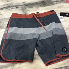 Quicksilver Board Shorts 33in Nwt Gray Beach Shorts, Gray Short Length Beach Bottoms, Casual Silver Bottoms Short Length, Casual Silver Short Bottoms, Silver Bottoms With Built-in Shorts, Surf Shorts, Gray Camo, Orange Shorts, Mens Boardshorts