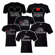 Mom Dad Big Sister little brother Mickey Family Matching shirts. disney Vacation #AlstyleApparelActivewear #GraphicTee Family Matching Cotton T-shirt For Disney Fan Events, Family Matching Graphic Print Tops For Disney Fan Events, Family Matching Tops With Cartoon Print For Disney Trips, Family Matching Cotton T-shirts For Disney Trips, Family Matching Cotton T-shirt For Vacations, Family Matching Mickey Mouse Tops For Disney Trips, Family Matching White Tops For Disney Trips, Family Matching Black Tops For Disney Trips, Black Mickey Mouse Shirt For Disney Fan Events