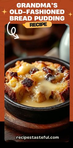 the cover of grandma's old fashioned bread pudding recipe