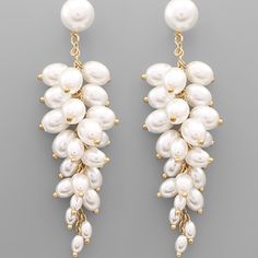 Elegant Chandelier Earrings Adorned With Multiple Pearls, Designed With Post Backs And Measuring 3 1/4 Inches In Length. White Dangle Pearl Earrings For Party, White Pearl Dangle Chandelier Earrings, White Pearl Chandelier Dangle Earrings, White Pearl Chandelier Earrings, Pearl Chandelier Earrings, Pearl Chandelier, Elegant Chandeliers, Earrings Color, Chandelier Earrings