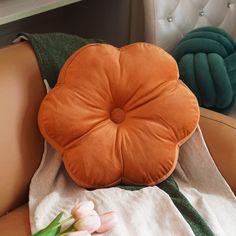 PRICES MAY VARY. 【Premium Material】- Made of soft plush velvet and filled with premium PP cotton, ultra cozy and comfortable, brings the smooth hand feeling, and also have good support force. 【Trendy Design】- Fine workmanship and tight stitching achieve the pretty flower shaped throw pillow. There is a button on both side for a more vivid look, and we provide various of colors for you choice, meet all kinds of home decor needs. 【Vacuum Package】- Our flower pillow (16 x 16 inches / 40 x 40 cm) wi Boho Bedroom Pillows, Fun Couch Pillows, Shaped Throw Pillows, Orange Room Decor, Pillow Shapes, Funky Pillows, Terracotta Decor, Retro Pillow, Orange Rooms