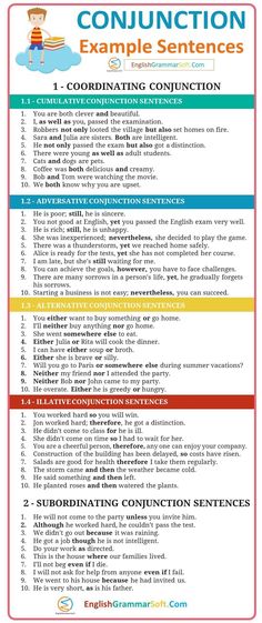 a poster with instructions on how to use conjunctions