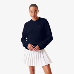 Never Been Worn Before Recycled Cashmere, Limiting Use Of Raw Materials Crew Neck Embroidered Crocodile On Chest Cashmere (97%), Wool (3%) Lacoste Outfit Women, Lacoste Outfit, Timeless Sweater, Lacoste Sweater, Tennis Whites, Sweater Navy Blue, Lacoste Women, Cashmere Sweater Women, White Polo