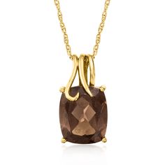 Ross-Simons - C. 1980 Vintage 6.00ct Smoky Quartz Pendant Necklace in 14kt Yellow Gold. 18". C. 1980. Equally earthy and enchanting, this pendant necklace from our Estate collection displays a 6.00 carat rectangular cushion-cut smoky quartz centerpiece. Suspending from a rope chain, it also features a uniquely designed bale that's sure to be noticed. Crafted in polished 14kt yellow gold. Springring clasp, smoky quartz pendant necklace. Exclusive, one-of-a-kind Estate Jewelry. Classic Large Pendant Necklace For Anniversary, Elegant Brown Round Pendant Jewelry, Fine Jewelry In 14k Gold, Brown, Classic Jewelry With Large Pendant For Anniversary, Fine Jewelry In 14k Gold With Brown Color, Fine Brown 14k Gold Jewelry, Elegant Brown Necklace For Anniversary, Formal Brown Gemstone Necklace, Elegant Brown Oval Pendant Necklace