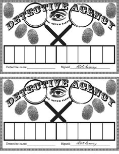 two blank labels with the words detive agent and an eye on them, both in black and white