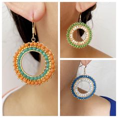 Add a pop of vibrant color to your ensemble with these stunning Orange hoop Boho style handmade earrings. The oversized circles feature intricate brick stitch beadwork using high-quality Miyuki Delica seed beads, creating a truly unique and eye-catching accessory. These big, bold earrings are perfect for those who love adding a touch of bohemian flair to their look. Stand out from the crowd with these one-of-a-kind statement earrings that are sure to turn heads wherever you go. Closure: Ear hook Diameter: 1.32 inches Quantity:1 pair Handmade Hoop Beaded Earrings For Beach, Handmade Beaded Hoop Earrings For Beach, Multicolor Wire Wrapped Beaded Earrings, Circular Beaded Earrings For Festivals, Bohemian Orange Hoop Earrings For Summer, Colorful Beaded Circle Earrings, Wire Wrapped Hoop Beaded Earrings, Colorful Beaded Circle Earrings For Summer, Multicolor Wire Wrapped Bohemian Beaded Earrings