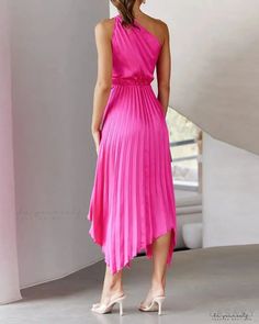 Lasaky - Asymmetrical One Shoulder Twist Pleated Dress Chic Pleated Maxi Dress With Asymmetrical Neckline, Summer A-line One Shoulder Cocktail Dress, Pleated Sleeveless One Shoulder Party Dress, Chic Dresses With Pleated Asymmetrical Neckline, Chic Pleated Dresses With Asymmetrical Neckline, Chic Dresses With Pleated Details And Asymmetrical Neckline, Summer Cocktail Asymmetrical A-line Dress, Spring A-line One Shoulder Cocktail Dress, Spring Party Pleated One Shoulder Dress