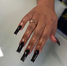 Black Acrylic Nails, Her Nails, Long Square Acrylic Nails, Black Nail, Short Acrylic Nails Designs, Acrylic Nails Coffin