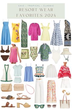 Casual Resort Wear: 60 Tropical Pieces to Pack for 2024 Outfits To Pack For Vacation Summer, Tropical Vacation Travel Outfit, What To Wear Tropical Vacation, Tropical Island Outfits Resort Wear, Resort Holiday Outfits, 5 Star Resort Outfits, Women's Resort Wear, Upscale Resort Wear For Women, Luxury Beach Vacation Outfits