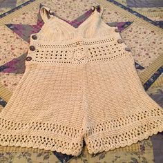 Women’s Size Medium Crochet Jumpsuit/Romper In A Pretty Beige Color With Adjustable Straps . I Have It Pictured With A Cute Floral Poncho/Cardigan If You Like That Look I Will Be Listing The Poncho As Well . Never Worn Excellent Condition S/F Home Crochet Overalls, Crochet Jumpsuit, Crochet Jumpsuits, Crochet Romper, Poncho Cardigan, Wrap Pants, Crochet Inspo, Crochet Wrap, Rompers Women