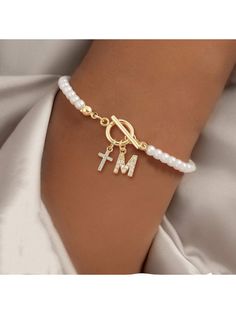 1pc Fashion Pave Zirconia Cross Initial Toggle Clasps Faux Pearl Beaded Bracelets For Women White Fashionable   Glass     Women Fashion Jewelry, size features are:Bust: ,Length: ,Sleeve Length: Cord Jewelry, Color Caramelo, Bracelets For Women, Toggle Clasp, Pearl Beads, Beaded Bracelet, Faux Pearl, Women Fashion, Length Sleeve