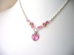 Unique Flower Girl Jewelry, Pink Crystal Heart Jewelry Necklace, Kids Jewelry, Childrens Jewelry, Little Girl Necklace, Pink Pearl Necklace. $21.00, via Etsy. Elegant Necklace For Wedding Gift, Pink Heart Beads Jewelry For Anniversary, Pink Heart Beads Necklace For Anniversary, Pink Heart Cut Necklaces For Wedding, Handmade Pink Jewelry Gift, Pink Heart Cut Necklace For Wedding, Birthstone Necklaces For Wedding Gifts, Wedding Gift Necklaces With Birthstone, Elegant Bridesmaid Gift Necklace