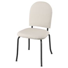 a white chair with black legs and a seat cushion on the back of it, against a white background