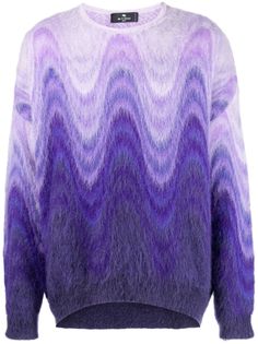 dark purple/plum purple/lavender purple mohair-wool blend knitted construction swirl print brushed effect crew neck drop shoulder long sleeves ribbed cuffs and hem Purple Knit Dress, Blue Cashmere Sweater, Mohair Jumpers, Purple Knit, Knit Wear, White Shirt Men, Big Sweaters, Purple Plum, Embroidered Wool