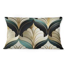 an art deco pillow with black and gold designs