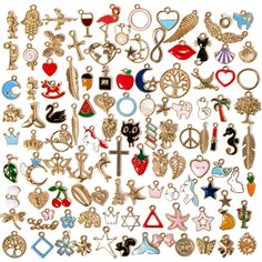 many different types of charms on a white background