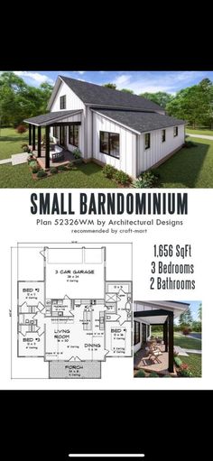 the small house plan with two bathrooms and an attached porch