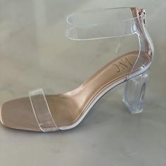 Brand New, Never Been Worn, And In Box. Bought Them For My Daughter But They Were The Wrongs Size. Women's Size 8.5 Heel 3 Inches Clear Acrylic Strappy Heel Sandals White High Heel Sandals With Clear Strap, White Open Toe Sandals With Clear Strap, White Open Toe Heels With Clear Strap, Chic Clear Ankle Strap Heels, Heels Ankle Straps, Bridesmaid Shoes, Strappy Sandals Heels, For My Daughter, Nude Heels