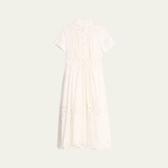 Zimmermann "Pop" cotton midi dress featuring lace trim  Stand collar  Short sleeves  A-line silhouette Hem falls below the knee Button-front  Cotton Unlined Dry clean Imported Cocktail Jacket, Cotton Midi Dress, Lingerie Romper, Ladies Dress Design, Lingerie Sleepwear, Stand Collar, Day Dresses, Shift Dress, The Knee