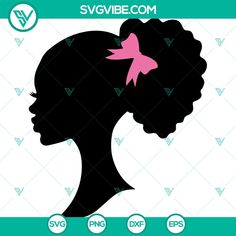 the silhouette of a woman's head with a pink bow in her hair is shown