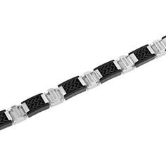 0.15ctw diamond two-tone stainless steel link bracelet with a foldover clasp. Stainless Steel Link Bracelets For Formal Occasions, Formal Stainless Steel Chain Link Bracelets, Formal Stainless Steel Jewelry, Formal Silver Watch Band With Solid Link Construction, Formal Stainless Steel Bracelet With Polished Finish, Formal Stainless Steel Jewelry With Rectangular Links, Rectangular Stainless Steel Bracelet For Formal Occasions, Formal Jewelry With Stainless Steel Bracelet Strap, Rectangular Stainless Steel Bracelet For Formal Events