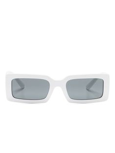 white rectangle frame blue tinted lenses logo-engraved arm straight arms curved tips These glasses come with a protective case. Dolce And Gabbana Eyewear, Lens Logo, Sunglasses White, White Rectangle, Frame Blue, Rectangle Frame, Fashion Glasses, Iconic Bags, Demi Fine Jewelry