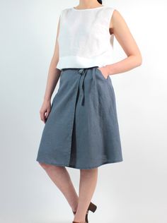 Grey linen wrap short skirt with pockets, loose linen nnee length casual skirt, MaTuTu Linen Style Casual Linen Asymmetrical Skirt, Casual Asymmetrical Linen Skirt, Relaxed Linen Asymmetrical Wrap Skirt, Linen Asymmetrical Skirt With Lining, Relaxed Cotton Knee-length Wrap Skirt, Asymmetrical Linen Lined Skirt, Asymmetrical Linen Skirt With Lining, Relaxed Knee-length Cotton Wrap Skirt, Knee-length Cotton Wrap Skirt