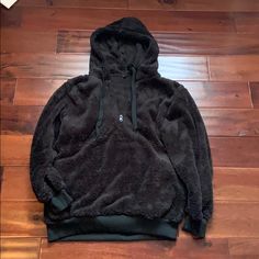 Nwot Black Sherpa Hoodie Cozy Black Hoodie With Pockets, Warm Black Hooded Jacket For Winter, Black Cozy Hooded Jacket With Fleece Lining, Cozy Black Outerwear With Drawstring Hood, Black Warm Hooded Jacket, Cozy Black Outerwear With Adjustable Hood, Cozy Black Fleece Hooded Jacket, Black Hooded Jacket With Kangaroo Pocket For Winter, Cozy Black Hooded Jacket With Drawstring