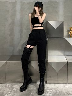 Can be worn as a costume or an edgy outfit  Match this with a cropped slim-fit top  Garterized waistband that perfectly hugs your body  With functional side pockets Ahn Ji-young, Black Summer Sandals, Edgy Outfit, Black Beret, Fashion Chingu, Red Beanie, Chic Pants, Yellow Knit, Slim Fit Top