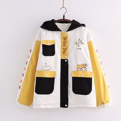 Material: Cotton Size: S-L Winter Fashion Jackets, Kimono Yukata, Puppy Prints, Outwear Jackets, Quilted Coat, Kawaii Clothes, Line Jackets, Hooded Coat, Yukata